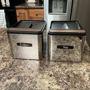Set of Vintage Metal Canisters - Tea - Coffee